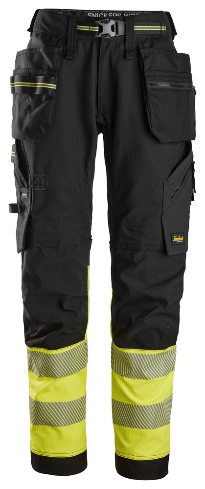 6934 Pantalon de travail en tissu extensible avec poches holster haute visibilité, Classe 1