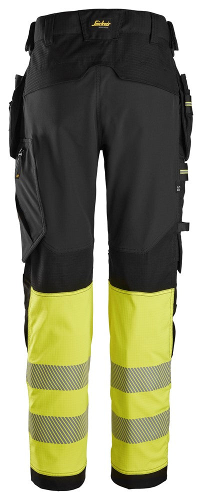 6934 Pantalon de travail en tissu extensible avec poches holster haute visibilité, Classe 1